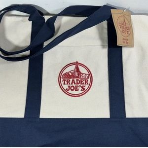 Trader Joe's Reusable Canvas Eco Tote Bag Heavy Duty Bag Blue White Brand NEW‼️